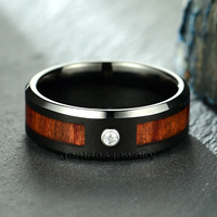 Bague de mode pour hommes Bague de mariage en carbure de tungstène à bord biseauté noir de 8mm Bague de mariage en tungstène avec incrustation de zircon Bague de mariage en bois de tungstène