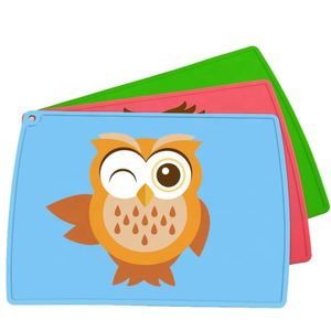 Cartoon Owl Silicone <b>Placemat</b> Rectangle Non-Slip Kids Table Mat Blue Green <b>Pink</b> Colors - Product Image 1