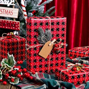 <b>Wrapping</b> <b>Paper</b> Roll 17in x 32.8ft Red Black Plaid <b>White</b> Star Double Side Recyclable Gift Craft Christmas Birthday Party Holiday - Product Image 2