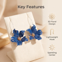 AE-986 Bohemia Dark Blue Banquet Ear Hook Handmade Resin Bunga Besar Lima Kelopak Anting Gantung Floral Aksesoris Pernikahan Pengantin