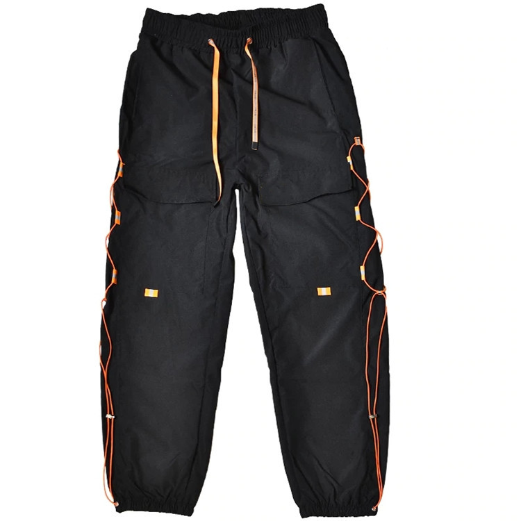 2021Spring Hip Hop Men's Autumn New Loose Ribbons Pockets Joggers Cargo Pants