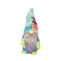 Figurine créative sans visage en tissu polyester, motif rose de la Fête des Mères, avec chapeau bleu et cœur, représentant une vieille femme de la forêt, pour décoration intérieure