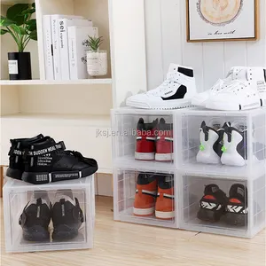 Großhandel stapelbare Schuh Aufbewahrung sbox für Zuhause klar Kunststoff magnetisch einfach zu montieren Schuhkarton Fall