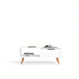 Tavolino da Caffè in Legno Ingegnerizzato Bianco 39.4x19.5x16.9 Pollici, Design Moderno Mid-Century Lucido, Arredamento per Soggiorno - Product Image 1