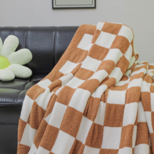 Manta de Punto Personalizada a Cuadros Blancos <span class=keywords><strong>con</strong></span> Textura Marrón, Mantas Cálidas de Franela de Poliéster para <span class=keywords><strong>Cama</strong></span>, Sofá, para la Vida en el Hogar - Product Image 6