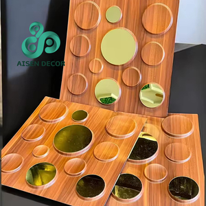 لوحة مرآة من كلوريد البولي فينيل متينة 50*50 * ثلاثية الأبعاد للسقف بتصميم مربع حديث مع وظيفة مقاومة للرطوبة بلون خشبي - Product Image 3