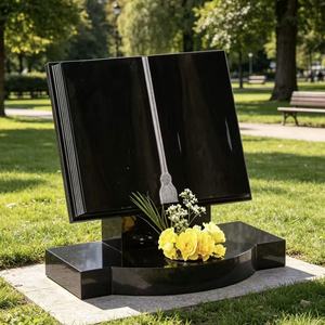 Offener Buchförmiger <span class=keywords><strong>Grabstein</strong></span> aus schwarzem Granit, individuell graviertes Gedenkgrabstein mit Blumenhalter für den Friedhof - Product Image 4