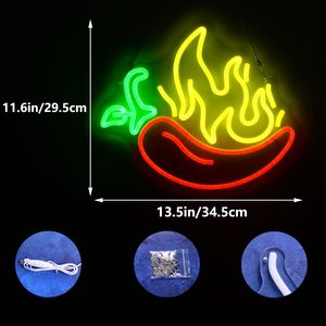 Flaming Hot Chili Peppers Letreros de neón Alimentos rojos y amarillos para Mexican Spicy Logo Light Custom Flame Luces de neón - Product Image 3