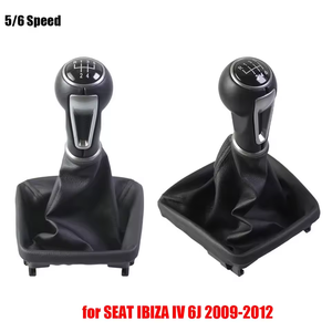 Para <span class=keywords><strong>SEAT</strong></span> <span class=keywords><strong>IBIZA</strong></span> IV 6J 2009 <span class=keywords><strong>2010</strong></span> 2011 2012, pomo de palanca de cambios con funda de cuero y cubierta de goma para la palanca de cambios - Product Image 1