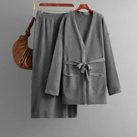 2025 automne nouvelle mode col en v tricoté pull ample décontracté demi jupe femmes ensemble