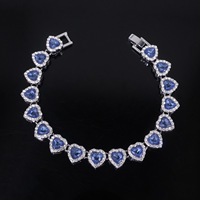 Collar de Cadena con Eslabones de Corazón Azul de Aleación de Zinc, Plateado con Halo de Diamantes de Imitación, para Hombres y Mujeres, Joyería Hip Hop, Accesorios de Moda, Regalo de Joyería
