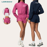 LORISOW Ensemble de survêtement 2 pièces pour femme, haut zippé à col montant et short de course, vêtements de sport légers pour la gym et le fitness, vente en gros