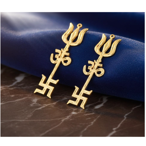 Juego de 2 Trishools Decorativos de Latón Tri Shakti con Detalles Metálicos de Om y Swastik para el Hogar, Templo, Oficina, Recepción o Exhibición - Product Image 3