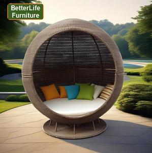 Terraza Rattan Apple Shape Tumbona Cama Aluminio Rattan Outdoor Cabana Tumbona Muebles de jardín Dosel Cama redonda Piscina Spa Daybed - Product Image 1