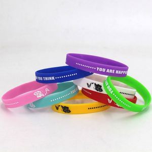 Happy Than You Think Butterfly Pattern Silicone Wristband Free Flight Rubber <b>Bracelet</b> - Product Image 3
