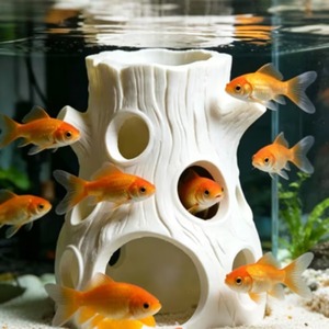 Décor d'aquarium en forme de souche d'arbre artificielle imprimée en 3D en PLA, cachette pour poissons et crevettes avec trous de grotte - Product Image 2