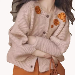 เสื้อสเวตเตอร์ถักลายดอกไม้แบบมินิมอลสำหรับผู้หญิง ปรับแต่งได้  คอลเลคชั่นฤดูใบไม้ร่วง-ฤดูหนาว  เสื้อคลุมคาร์ดิแกนแบบใหม่ - Product Image 2