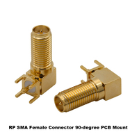 Connecteur RF 50 Ohms SMA Femelle, Connecteur RP SMA Femelle, Angle Droit 90 Degrés, Montage sur PCB, Passage Traversant