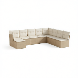 Ensemble de canapés de jardin modulaires en rotin beige, meubles d'extérieur confortables, design contemporain, coussins en mousse haute densité - Product Image 1
