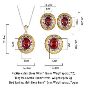 Parures de bijoux vintage en cuivre écologiques, hypoallergéniques, haut de gamme, pour mariage, avec zircon rouge 10*12-8*10mm, boucles d'oreilles, collier et bague - Product Image 3