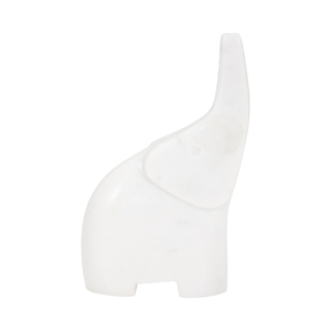 Statuetta di elefante con il tronco in alto, scultura in marmo bianco per decorare casa e ufficio - Product Image 4