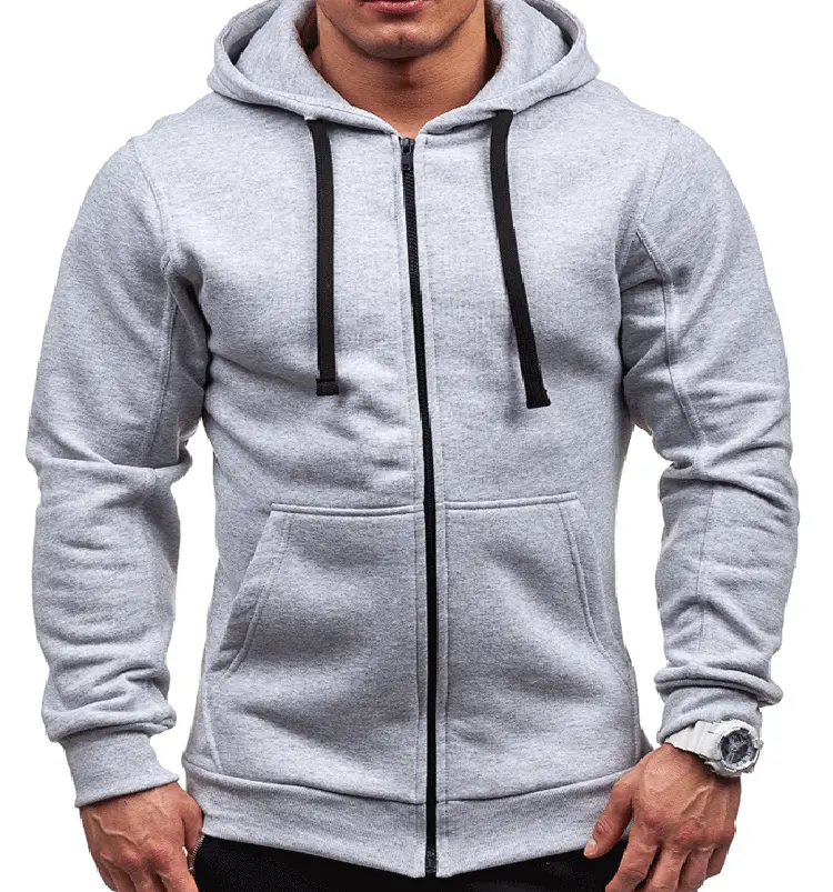 2022 High quality long sleeve zipper sports wear pure color hoody hoodies with pockets mens gym sweatshirts