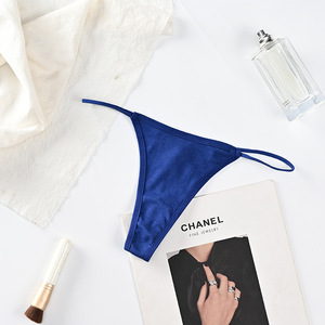 Tanga de algodón tejido azul marino para mujer, con tirantes finos, de talle bajo, sexy, transpirable, OEM ODM - Product Image 1