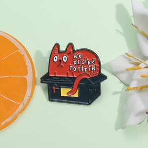 Bán Buôn Không Có Mong Muốn Để Phù Hợp Trong Phim Hoạt Hình Màu Cam Mèo Men Pin Xã Hội vụng về Sáng Tạo Động Vật Trâm Ve Áo Huy Hiệu Đồ Trang Sức Quà Tặng - Product Image 2
