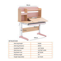 Bureau et chaise d'apprentissage ergonomiques en bois rose avec étagère, ensemble d'étude réglable en hauteur pour enfants, pour chambre à coucher