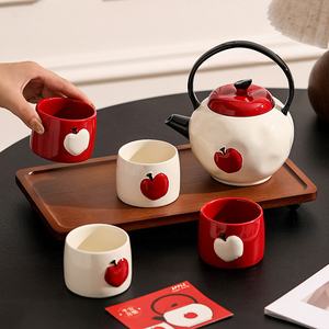 Creative Apple Ceramic <b>Tea</b> <b>Set</b> Gift Box <b>Tea</b> Pot <b>Set</b> with Wood Tray - Product Image 2