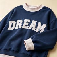 Sweatshirt Fleece Oversize Drop Shoulder Wanita Pria Unisex Kasual dengan Cetakan Grafis Huruf DREAM Logo Kustom