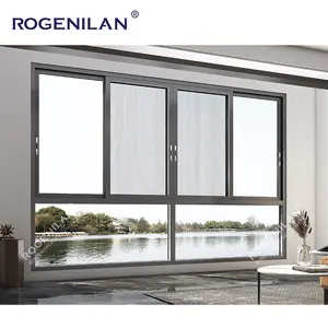 ROGENILAN desain jendela geser Aluminium, penahan termal jendela geser lapisan ganda Horizontal