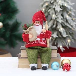 Christmas <b>Santa</b> Claus Figurine 12 Inch Red Knitted Fabric <b>Standing</b> Sitting Ornament Decorative Holiday Display - Product Image 3
