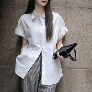 Camisa Azul Claro de Manga Corta para Mujer, Diseño Nuevo de Verano y Otoño 2026, Abrigo de Longitud Media, Sitio Web Oficial - Product Image 6