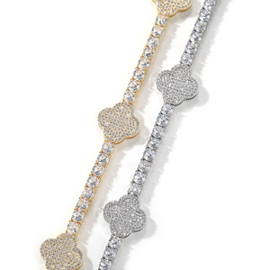 Collares de Hip Hop para mujer, joyería de moda, diseño de lujo, pulsera de trébol de cuatro hojas, collar de tenis de Latón chapado en oro y plata - Product Image 5