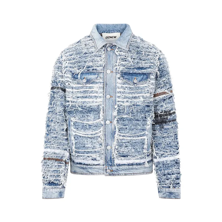 DiZNEW Fashion Designer Spring and Autumn men's denim jacket punk music rock ripped distressed jeans jacket