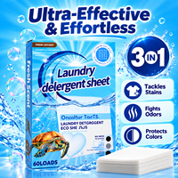 Feuilles de lessive en gros OEM & ODM, 60 lavages, dissolution rapide, parfum frais, 3 en 1 : soin des taches, des odeurs et des couleurs, pour la lessive à domicile