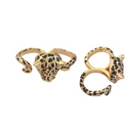 Nouveau produit Bijoux fantaisie Anneau à breloque tête de léopard en zircon cubique vert Anneaux ouverts en cuivre pour deux doigts style Hip Hop