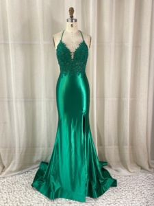 Robe de bal en satin brodée de dentelle et strass, fente haute, pour banquet, <span class=keywords><strong>demoiselle</strong></span> <span class=keywords><strong>d</strong></span>'<span class=keywords><strong>honneur</strong></span>, soirée, finition brillante ou mate, directement de l'usine - Product Image 4