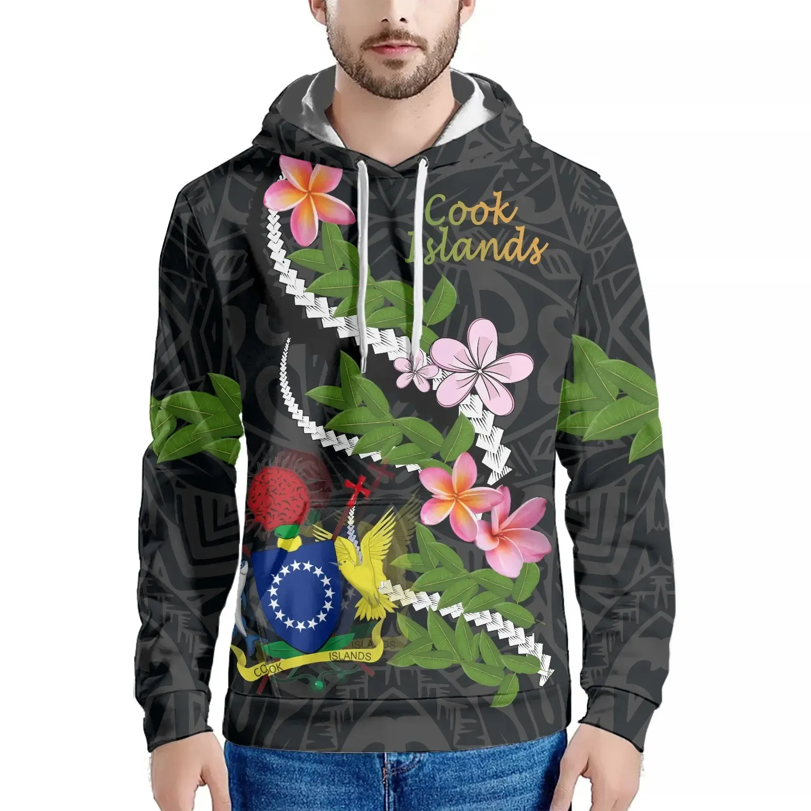 2022 Grote Maat Heren Hoodies Custom Cook Islands Patroon Heren Hoodies Sweatshirts Lente Groothandel Print Casual Pullover Hoodie