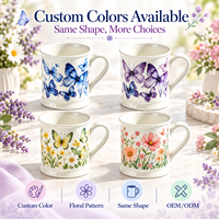 Mug en céramique personnalisé avec motif floral et papillon, avec boîte cadeau, design imprimé de fleurs personnalisé, tasse en porcelaine pour la maison, vaisselle