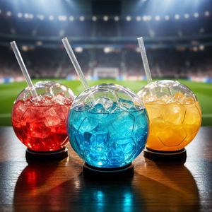 Verre en forme de ballon de football très populaire avec paille et couvercle, en borosilicate, pour cocktails, jus et bière, idéal pour les fêtes, bars et rassemblements de fans - Product Image 2