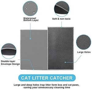 Tapis pour animaux de compagnie en EVA double couche ultra-résistant avec filtre à litière en fibres, accessoires pour chats axés sur les voyages - Product Image 2