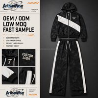 Ensemble décontracté deux pièces pour homme, haut à manches longues zippé noir et blanc avec blocs de couleur et pantalon à cordon de serrage, OEM ODM