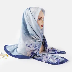 digital floral printed breathable light weight soft cotton rayon viscose chiffon woven muslim women shawl hijab scarf