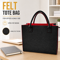 Sac fourre-tout en feutre gris anthracite avec doublure intérieure rouge, organisateur en forme de boîte à ouverture supérieure avec doubles poignées, pour usage quotidien