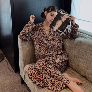 Mode-nachtkleding met luipaardprint Dames herfstnachtkleding met lange mouwen Europese en Amerikaanse <span class=keywords><strong>sexy</strong></span> huiskleding Tweedelige set - Product Image 2