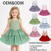 Robe d'été pour enfants, robe à volants sans manches à fleurs vertes, robe évasée pour filles, robe douce et confortable pour tous les jours