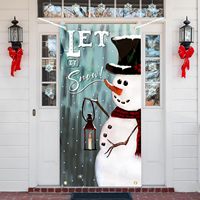 Housse de porte de Noël, bannière suspendue d'hiver en aquarelle, bonhomme de neige, cadeau, décoration de porte d'entrée intérieure/extérieure, décorations de fêtes personnalisables
