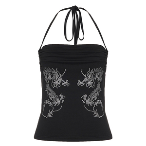Sexy Dragon Print Digital Printed Breathable Knitted <b>Silver</b> Foil Solid Color Camisole Women's Streetwear Club Tank <b>Top</b> - Product Image 6